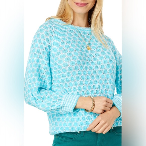 Lilly Pulitzer Wool Blend Corabella Turquoise Shore Sweater Women’s XS Preppy - Picture 7 of 15